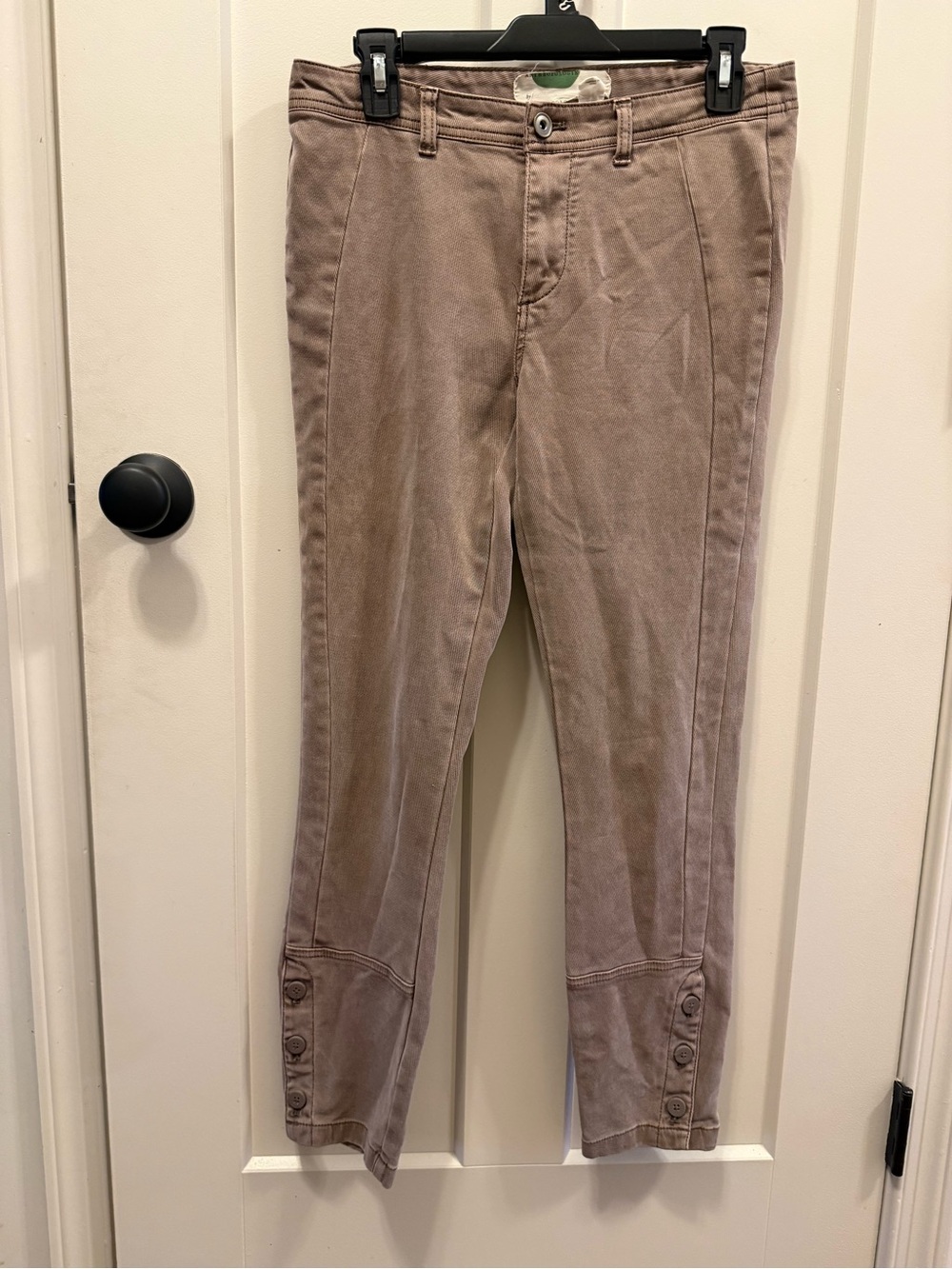 Anthropologie Taupe Cropped Button-Cuff Slim Pants